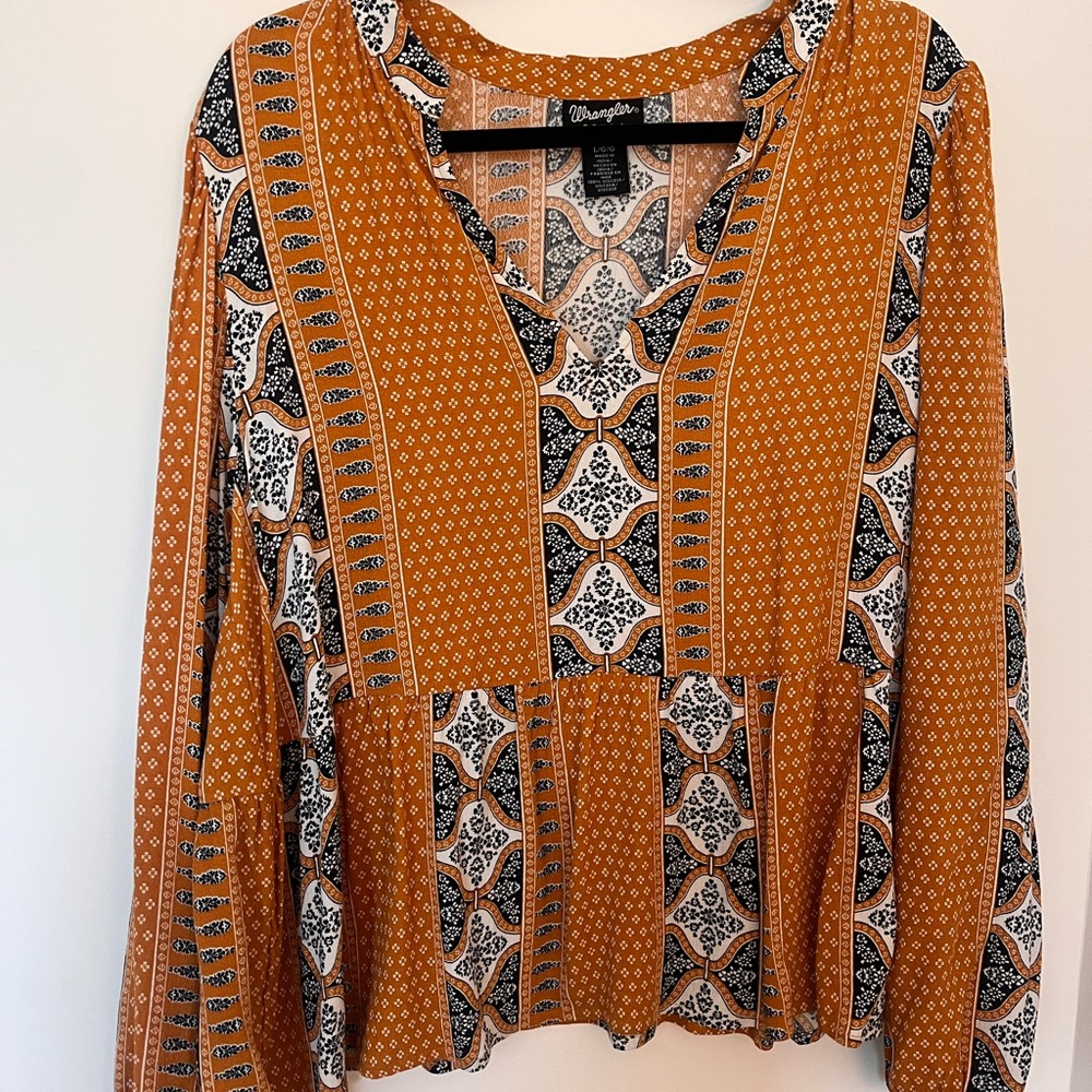 Wrangler Orange and Black Patterned Blouse